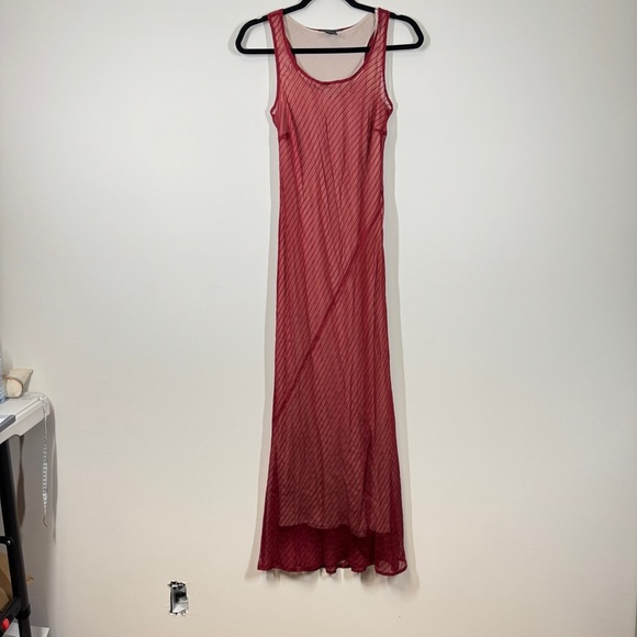 BCBG Red Vintage Y2K 90s Boho Silk Wool Sheer Lined Maxi Dress Size 2 - Picture 2 of 14
